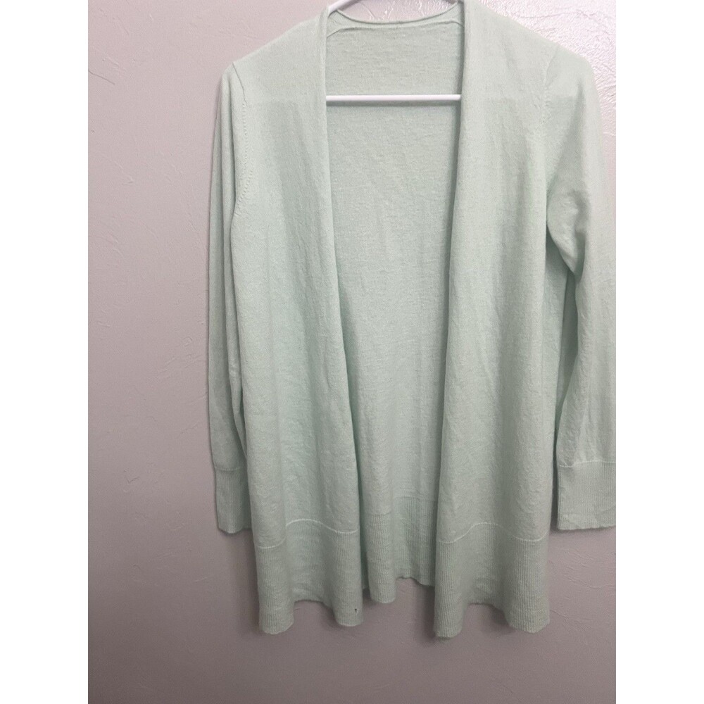 Eileen Fisher Mint Green Open Front 100% Cashmere Long Cardigan Medium Hole